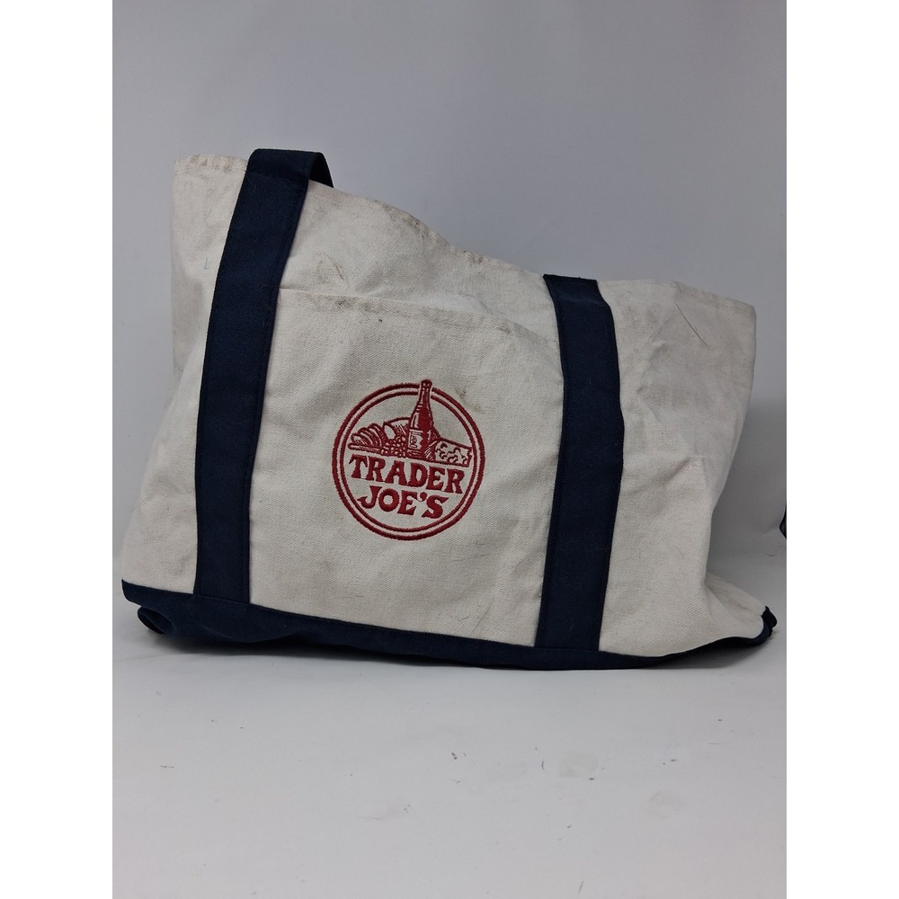 Trader Joe's Large Navy Cotton Canvas Tote Bag Embroidered 2025. R